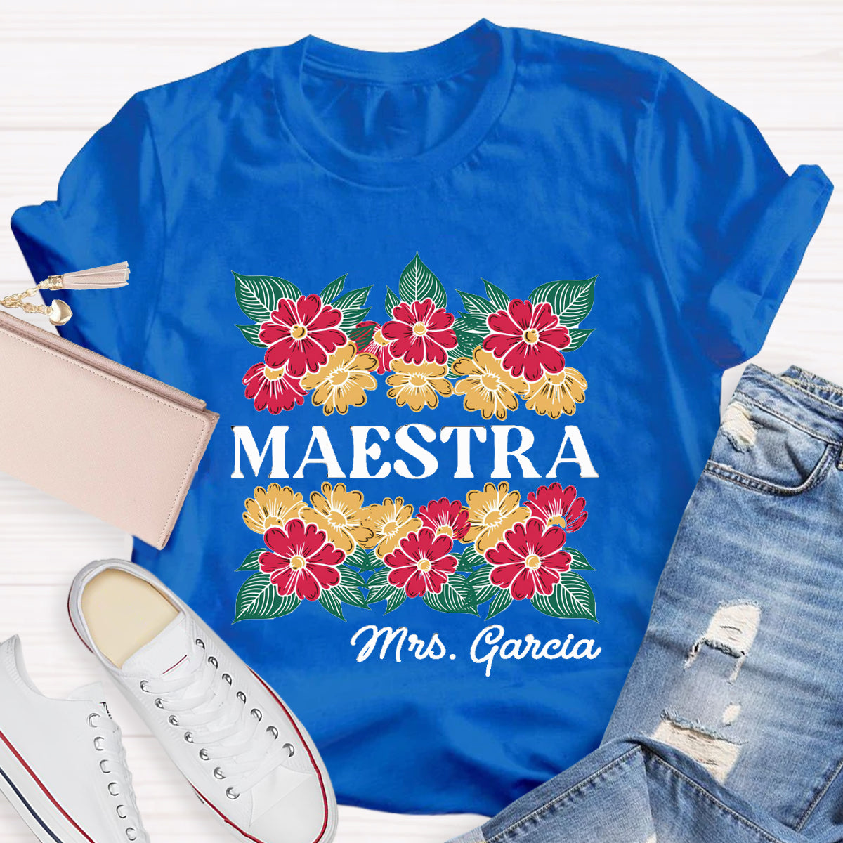 Personalized Name Floral Spanish Teacher T-Shirt