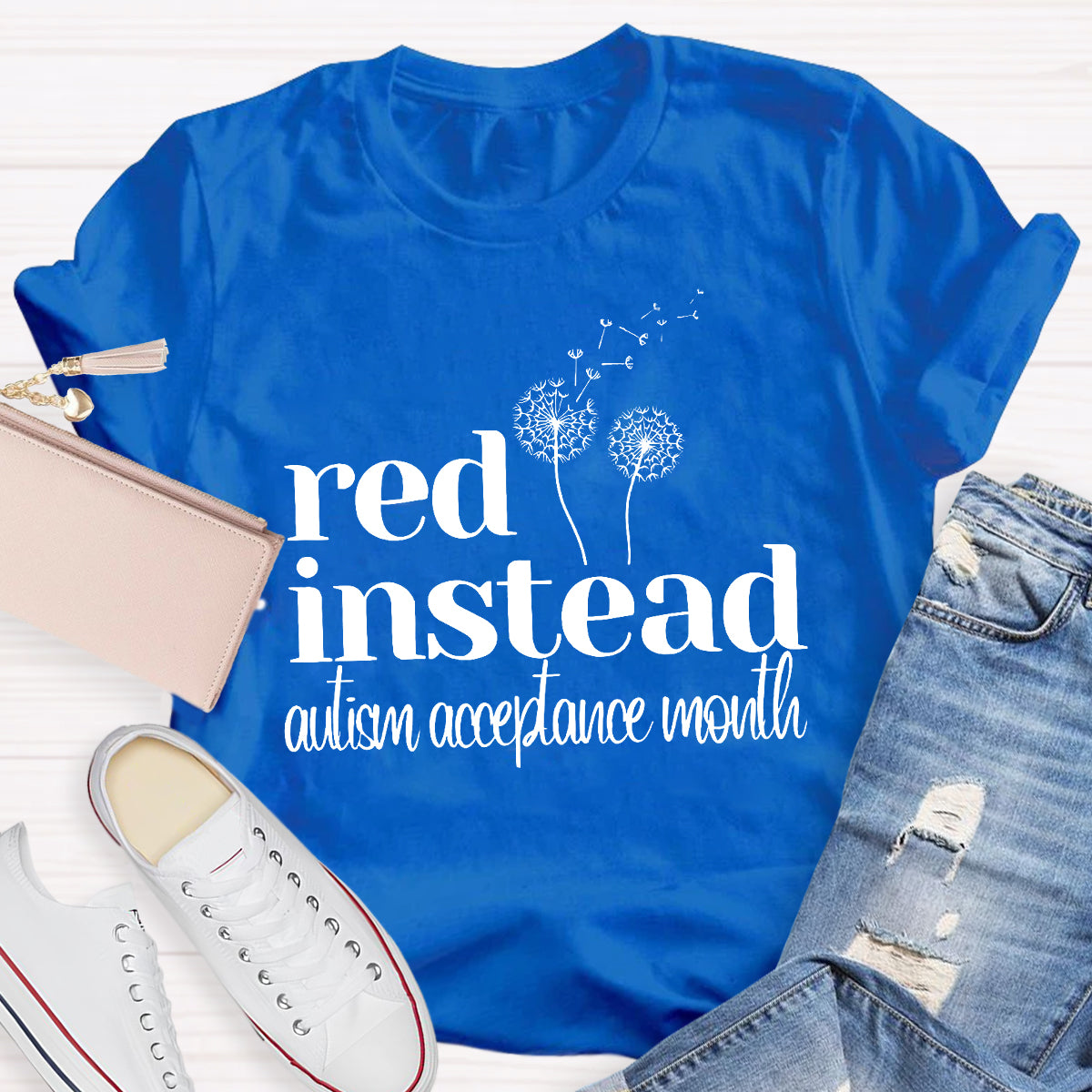 Red Instead Autism Acceptance Month T-Shirt