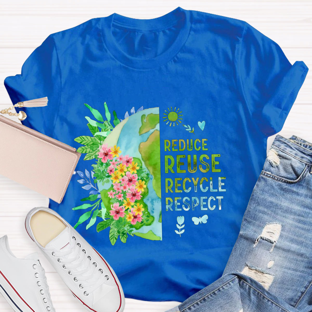 Recycle Respect Flower Planet Earth Day T-Shirt