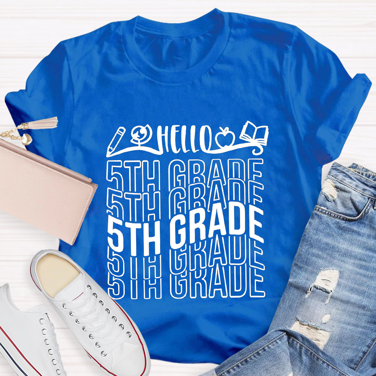 Personalized Grade Hello 5th Grade Teacher T-Shirt