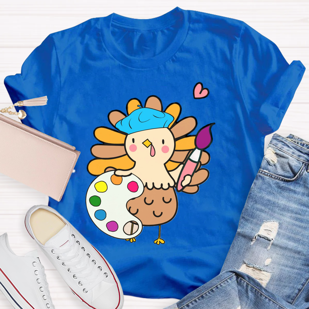 Art Teacher Thanksgiving Turkey Artist T-Shirt