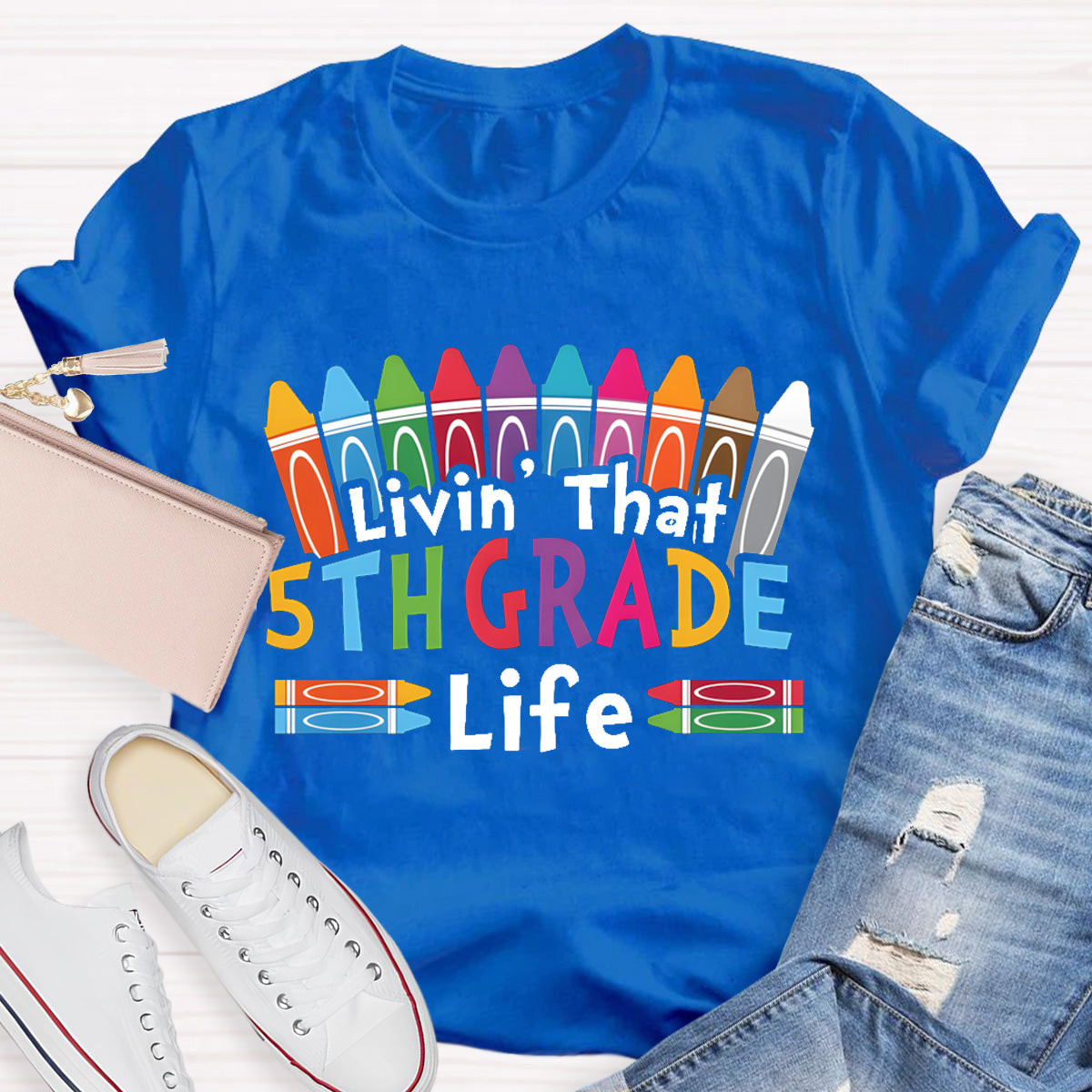 Personalized Grade Livin That 5th Grade Life Teacher T-Shirt