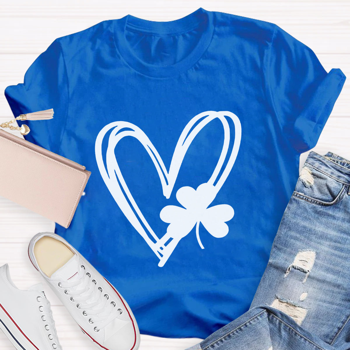 Shamrock And Hand Drawn Heart St Patty's Day T-Shirt