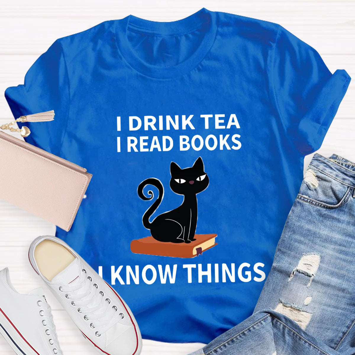 I Drink I Read Books I Know Thing Cute Cat T-Shirt