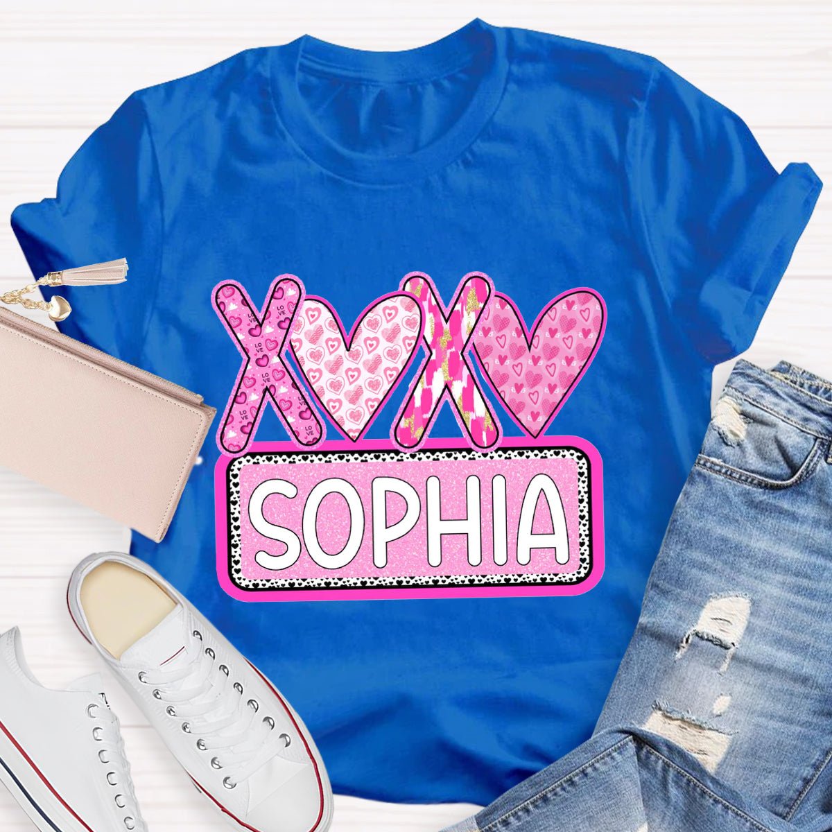 Personalized Name Pink Heart Sophia T-Shirt