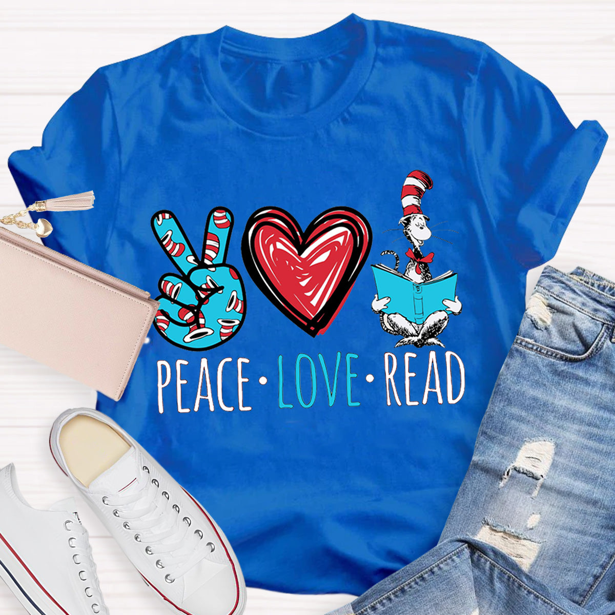 Dr. Seuss Peace Love Read Teacher T-Shirt