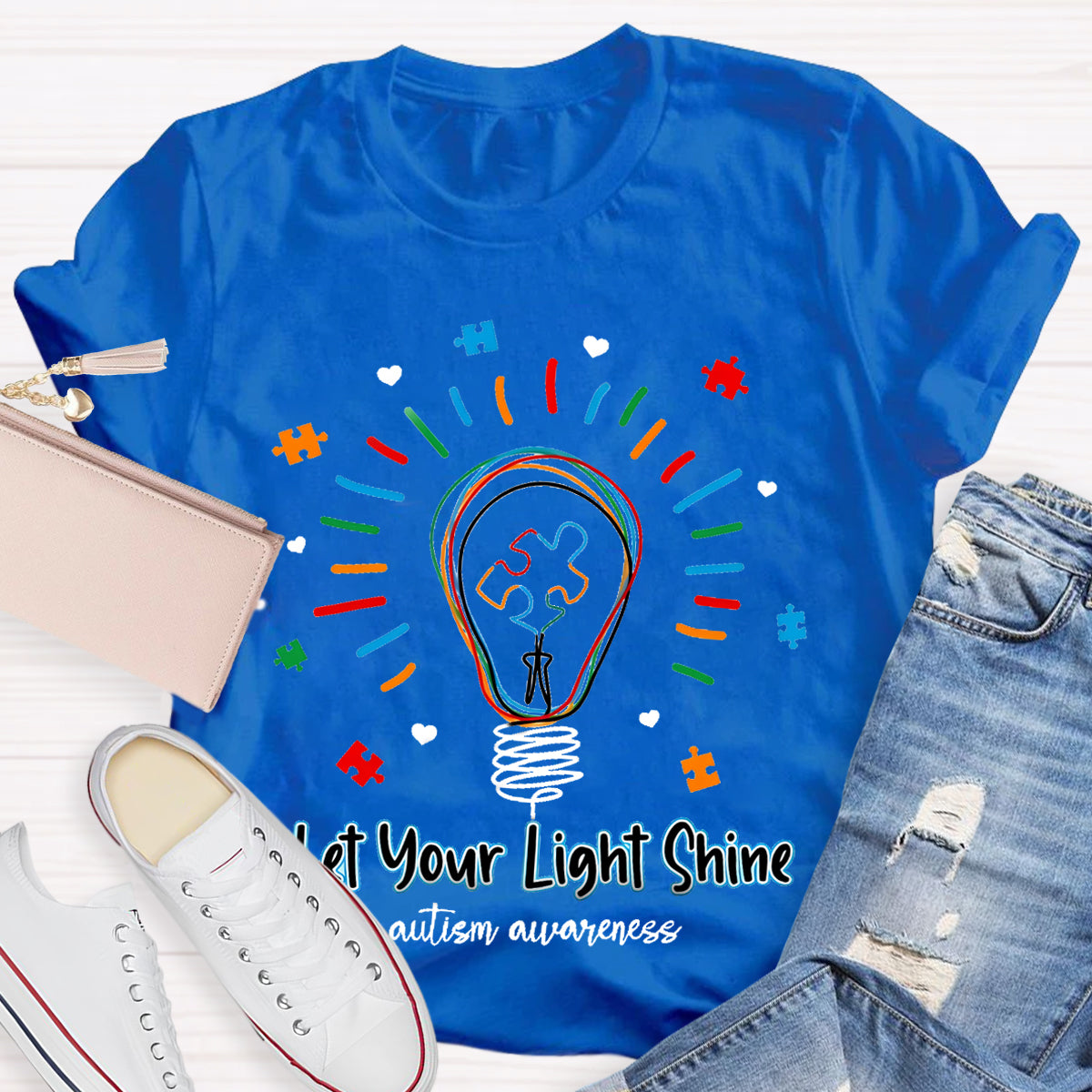 Let Your Light Shine Autism Awareness Teacher T-Shirt