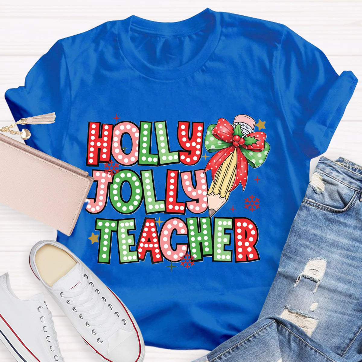 Holly Jolly Teacher Christmas Pencil T-Shirt