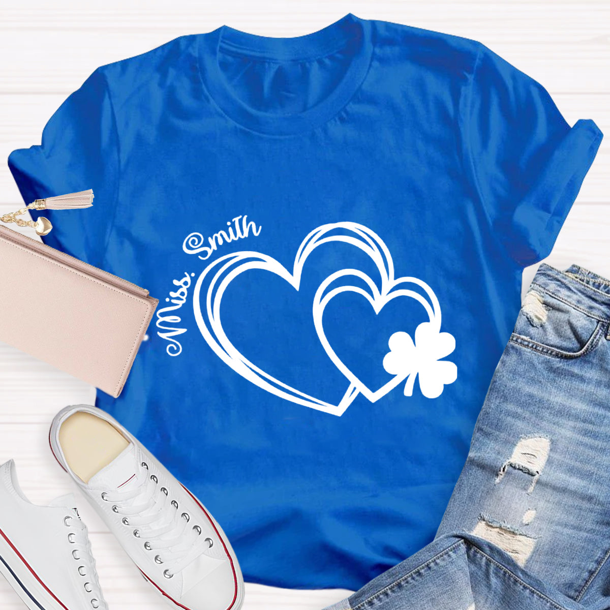 Personalized Name Heart Shamrock Teacher T-Shirt