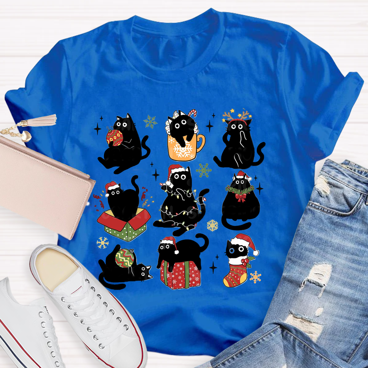 Black Cat Christmas T-Shirt