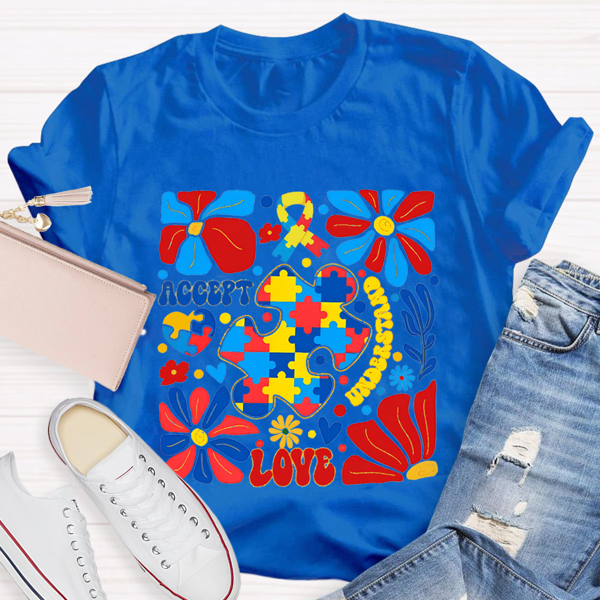 Accept Love Autism Floral T-Shirt