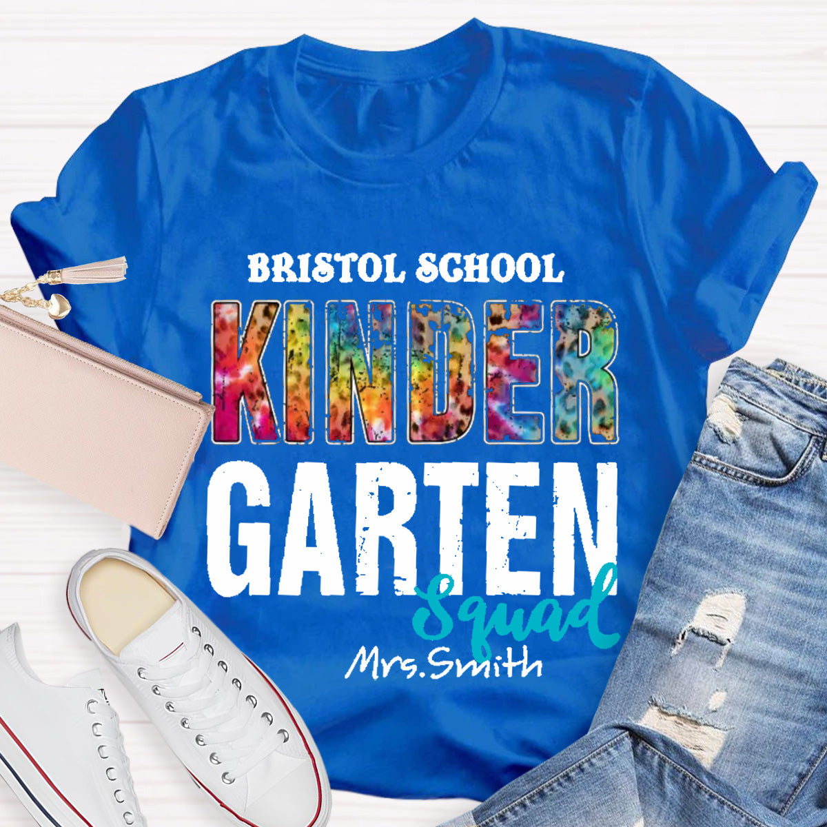 Personalized School Name Teacher Name And Grade Squad Colorful Leopard T-Shirt