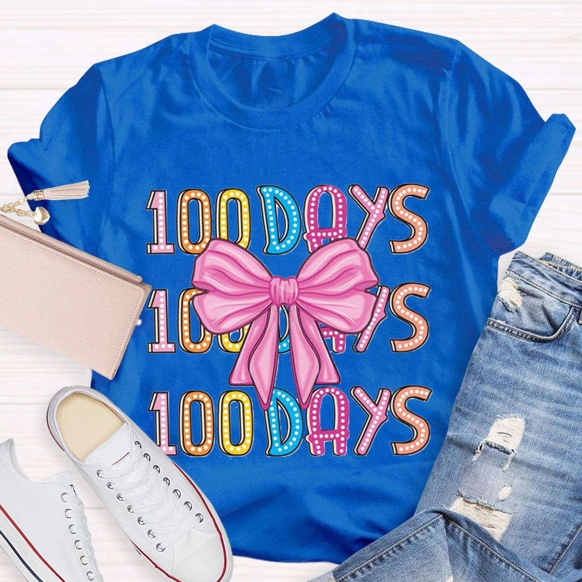 Happy 100 Days Of School  Polka Dot Bow  T-Shirt