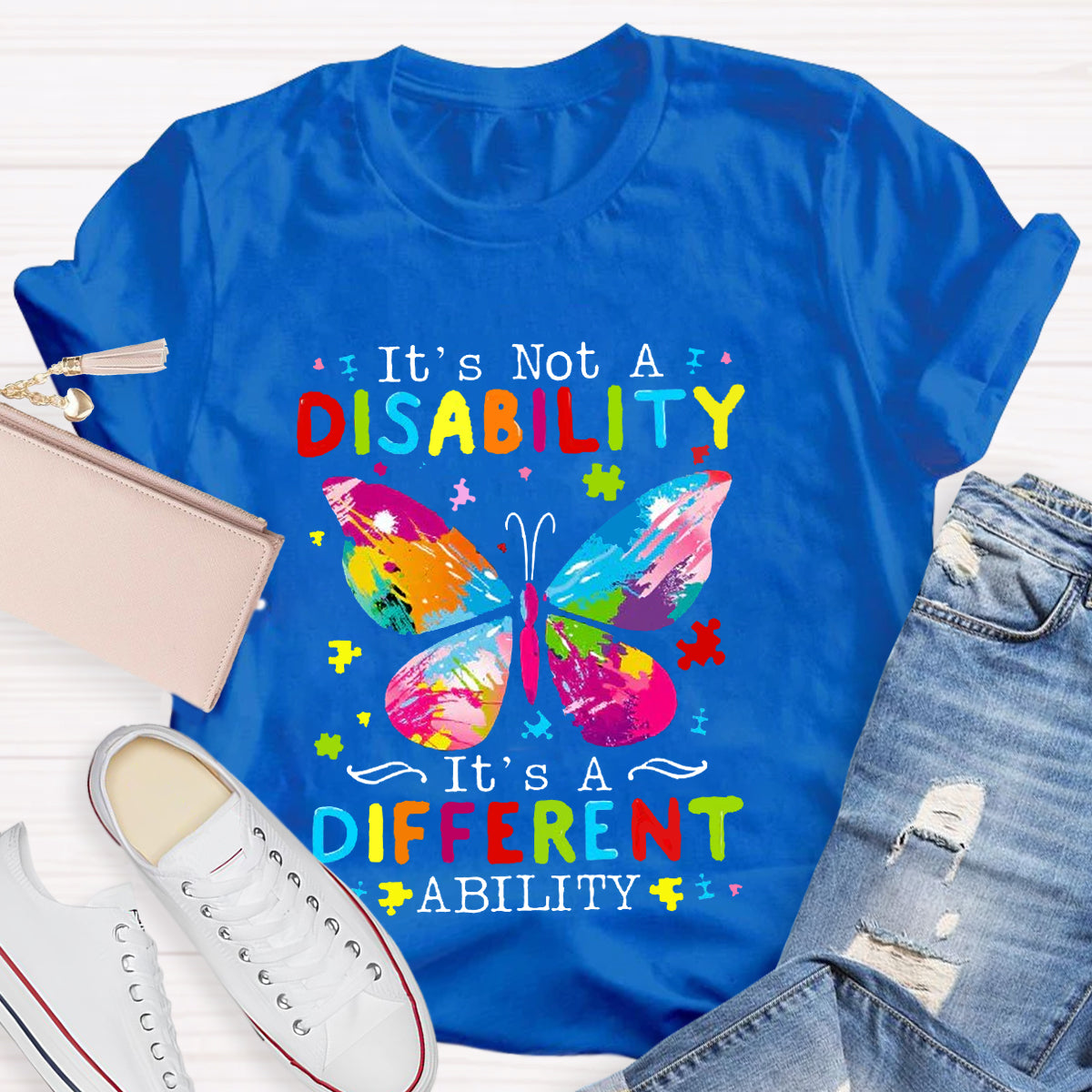 It's Not A Disability It's A Different Ability Puzzle Butterfly Teacher T-Shirt