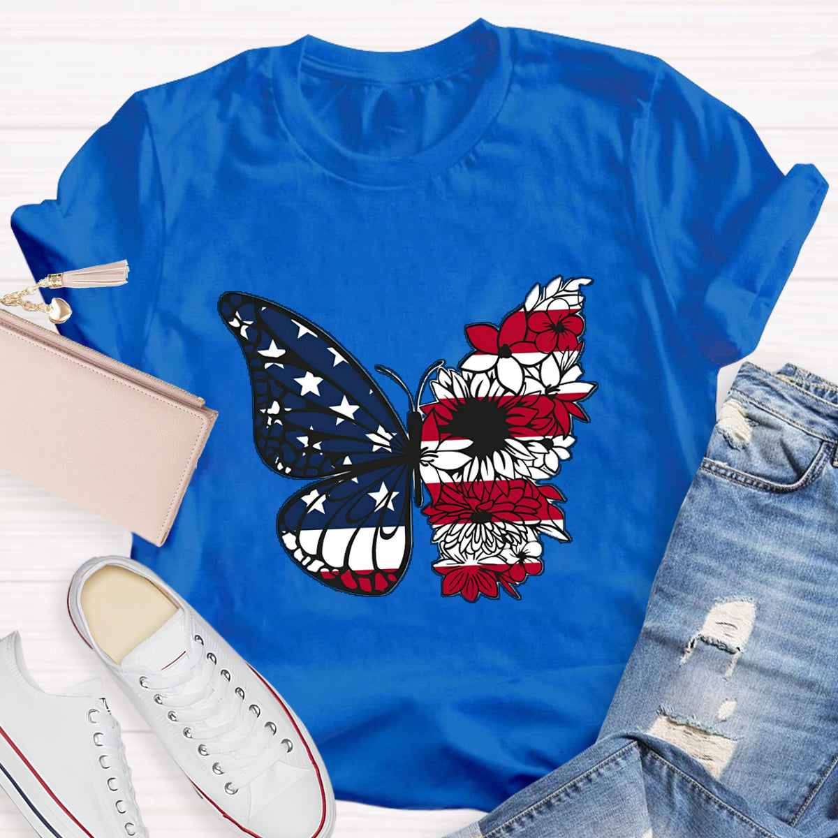 USA Floral Butterfly T-Shirt