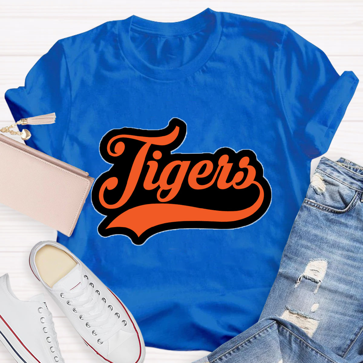 Personalized School Mascot Tigers Orange Letters Teacher T-Shirt
