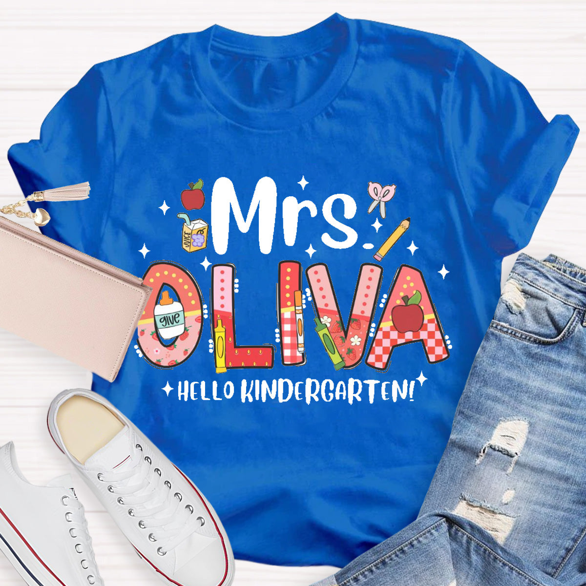 Personalized Name Hello Kindergarten Teacher T-Shirt