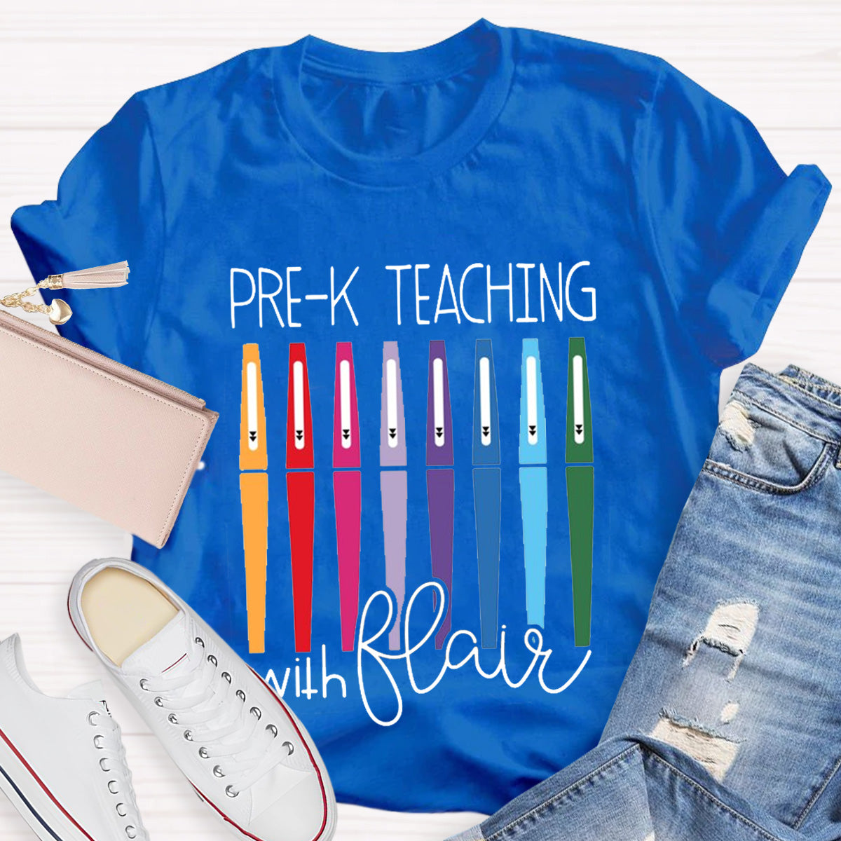 Personalize Grade Pre-k Teaching With Flair Teacher T-Shirt