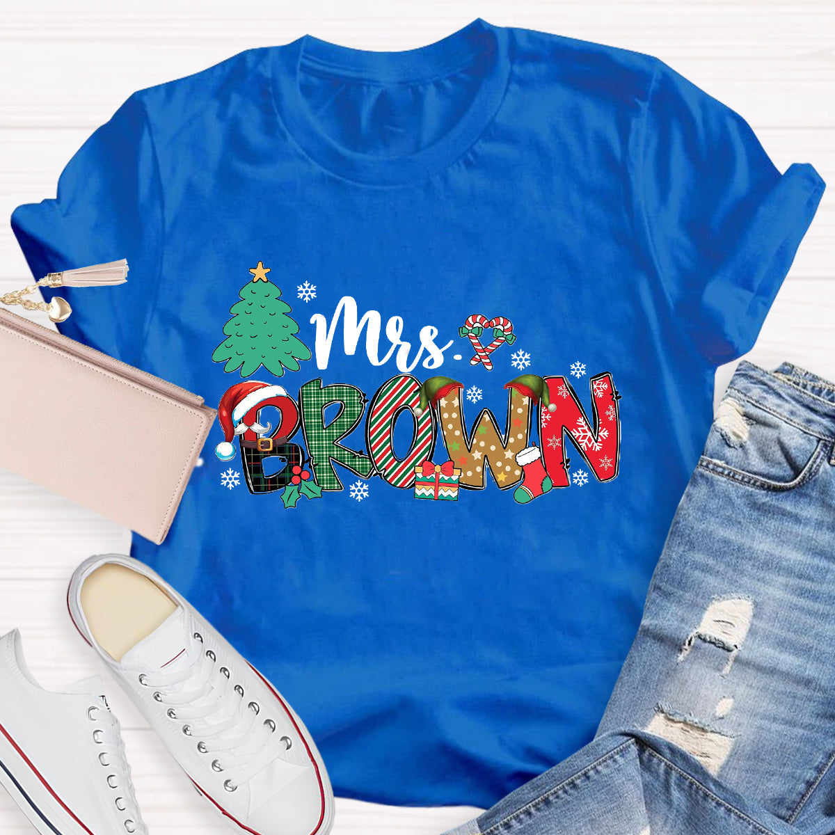 Personalized Name Christmas Tree Teacher T-Shirt