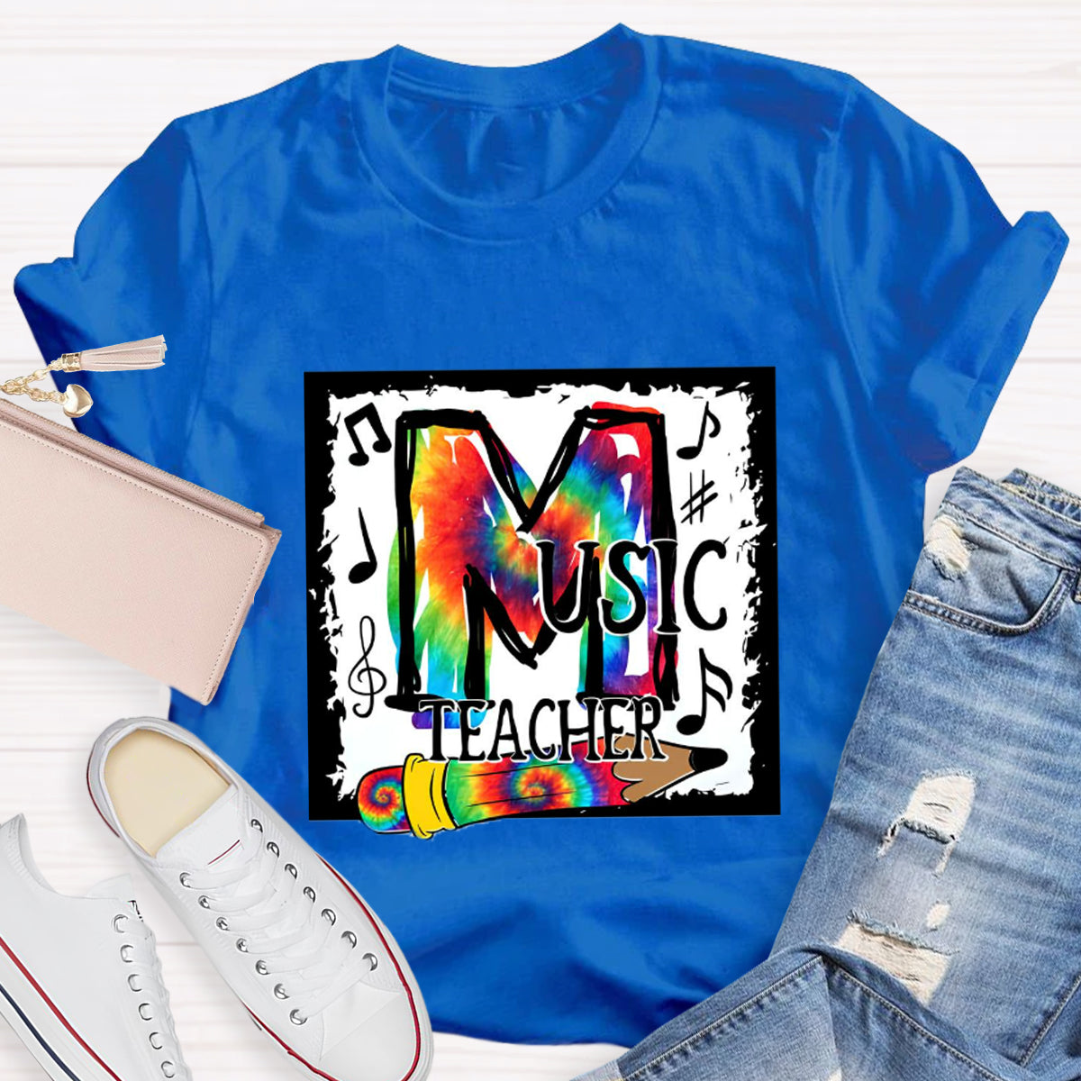 Colorful Music Note Teacher T-Shirt