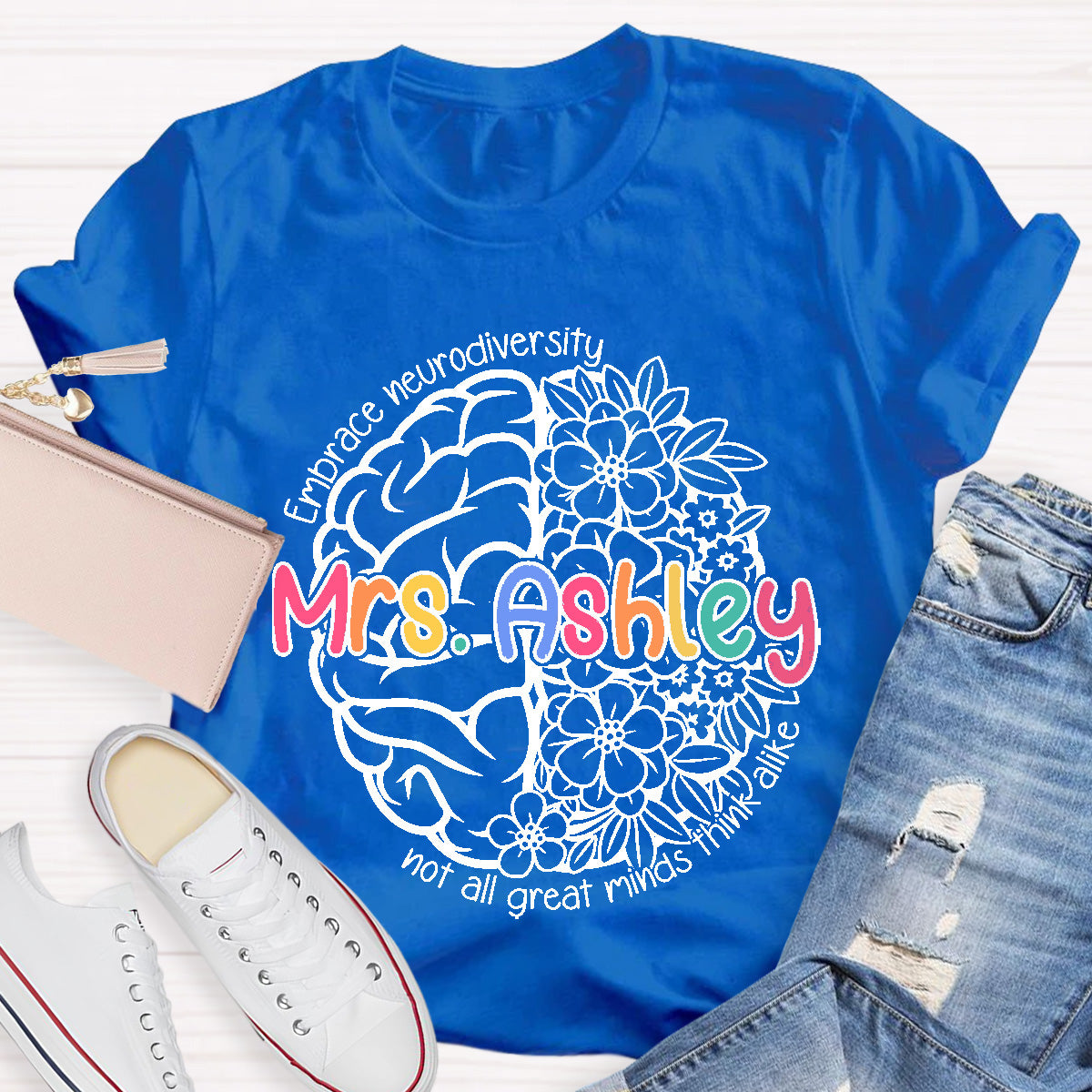 Personalized Name Not All Great Minds Think Alike Teacher T-Shirt