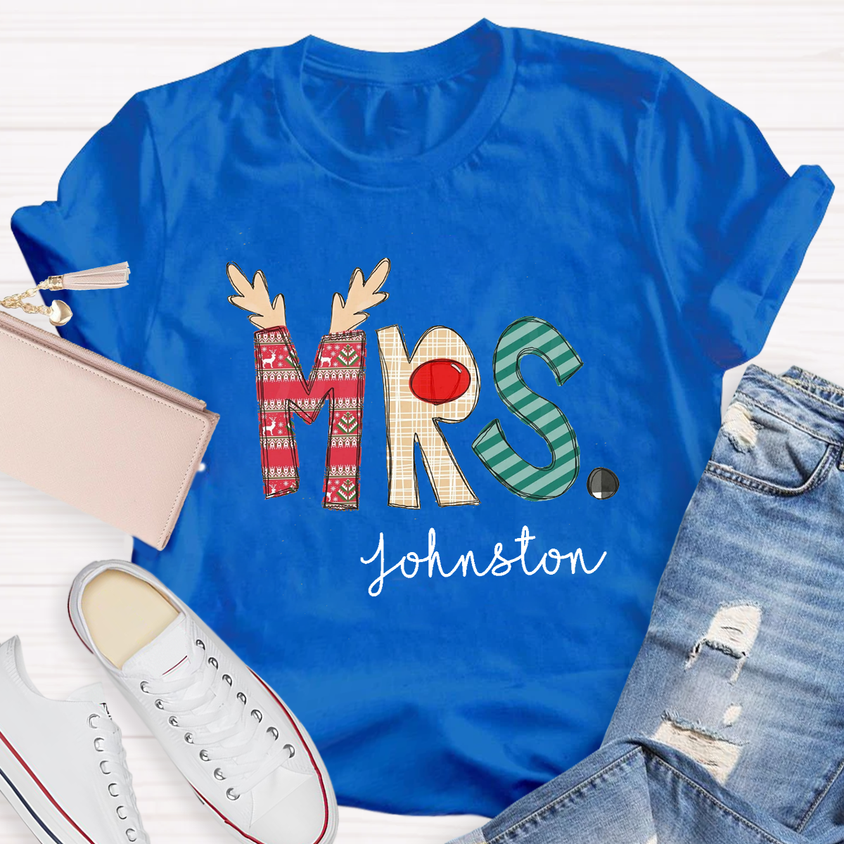 Personalized Christmas Classic Pattern Teacher Name Teacher T-Shirt