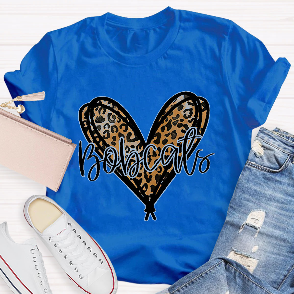 Personalized Mascot Bobcats Heart Teacher T-Shirt