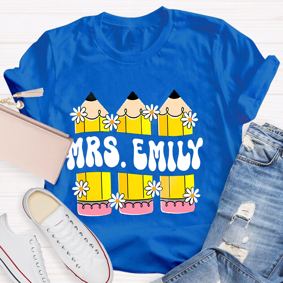 Personalized Your name Retro Teacher Pencil T-Shirt