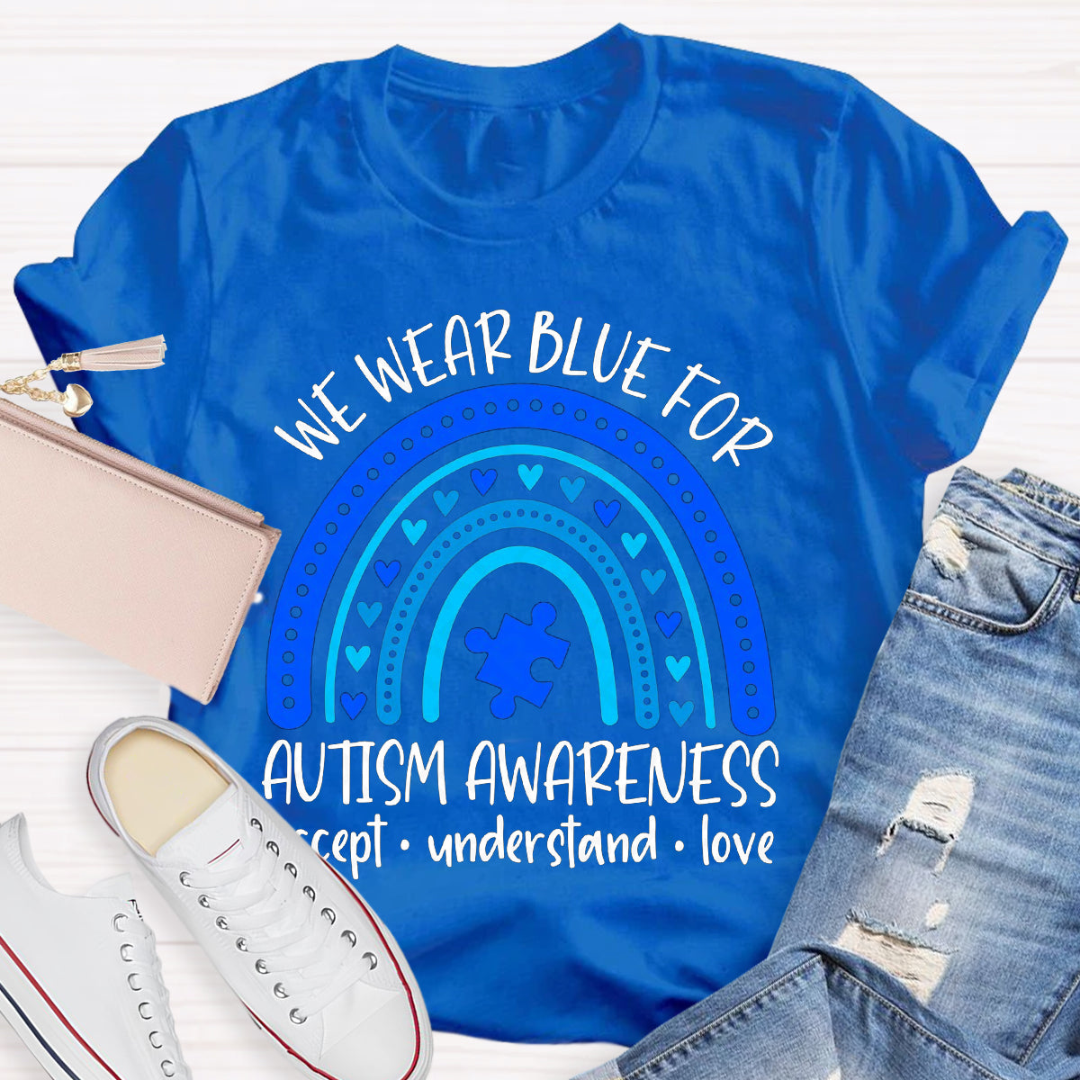 We Wear Blue for Autism Awareness Teacher T-Shirt