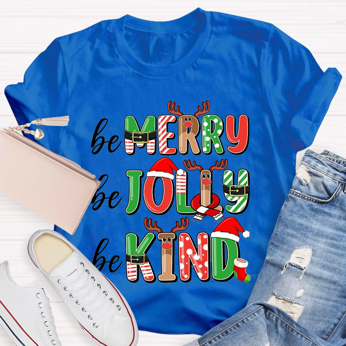 Be Merry Be Jolly Be Kind Teacher Christmas T-Shirt