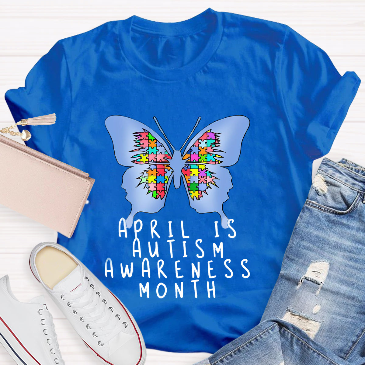 April is Autism Awareness Month with Blue Butterfly T-Shirt