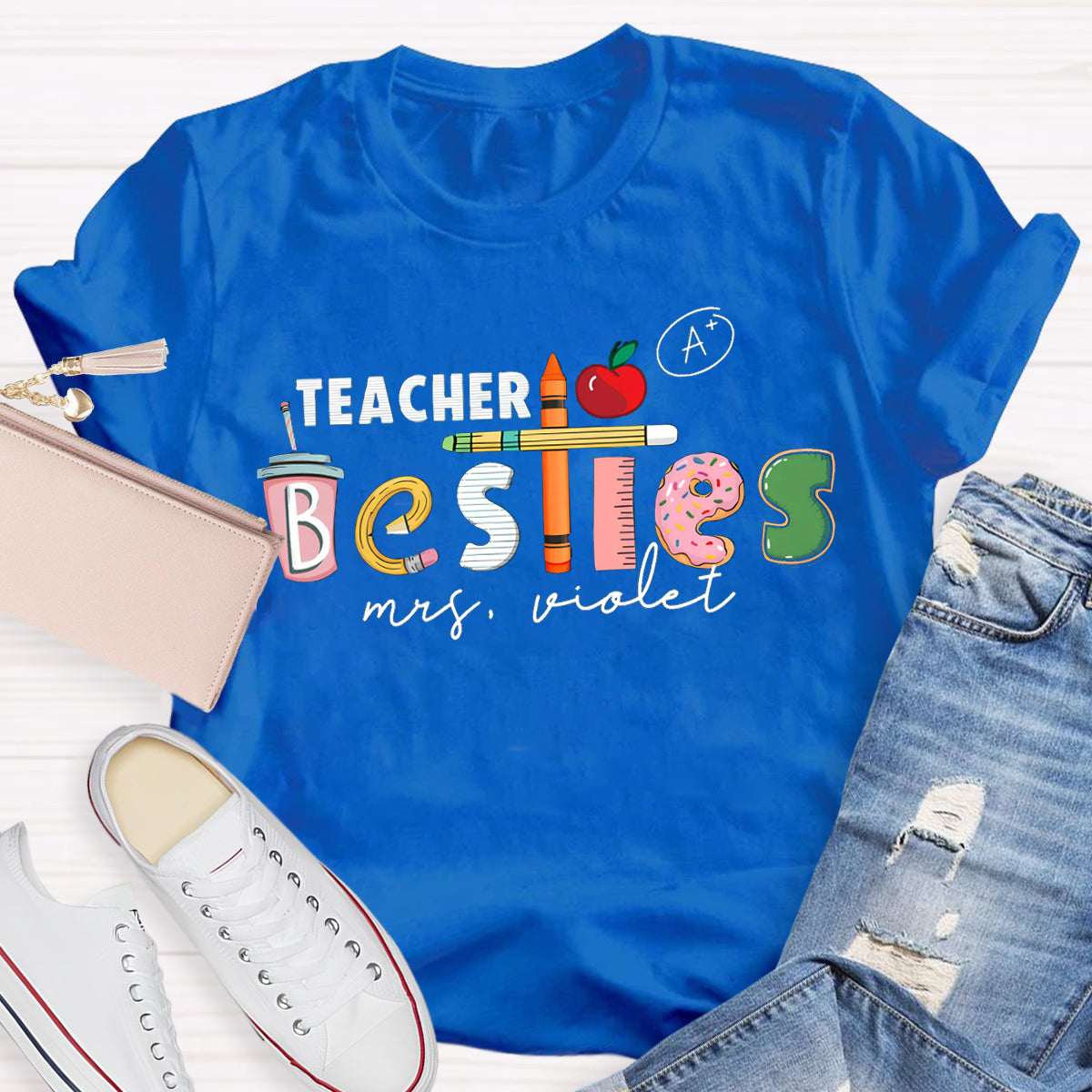 Personalized Name Apple Teacher T-Shirt