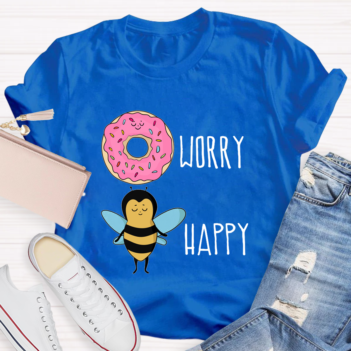 Donut Worry Bee Happy Funny T-Shirt