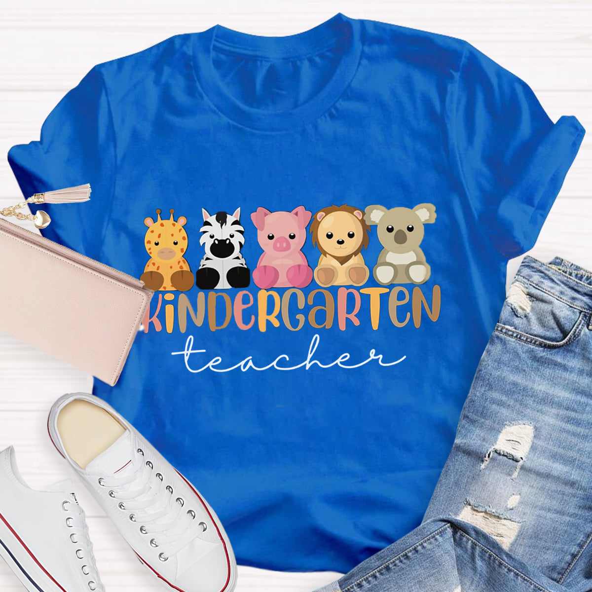 Personalized Grade Kindergarten Animal Teacher T-Shirt