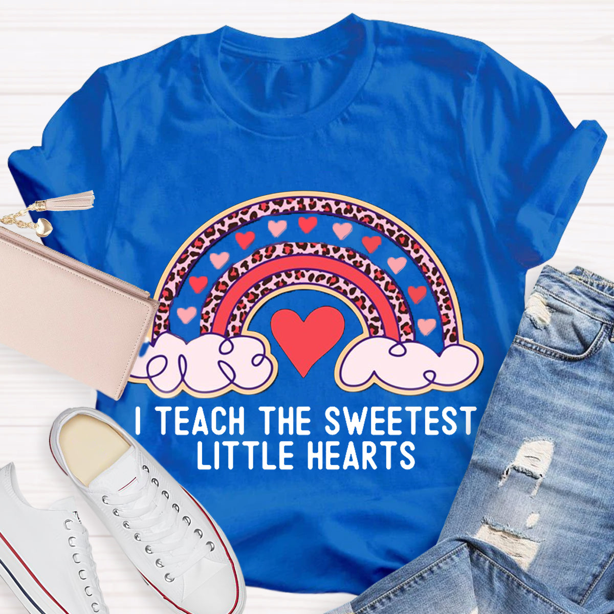 I Teach The Sweetest Little Hearts Rainbow Teacher Valentines Day T-Shirt