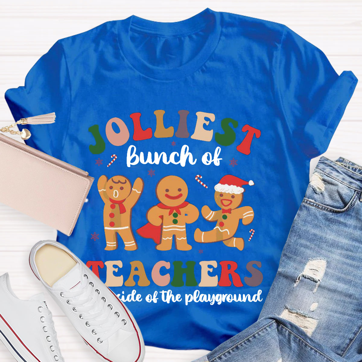 Jolliest Bunch of Teachers This Side Is Playground Gingerbread Man T-Shirt