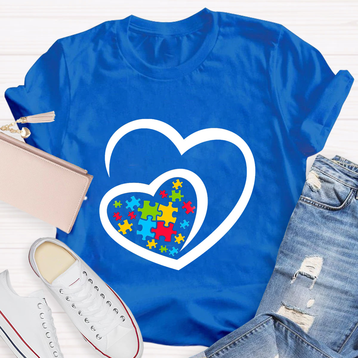 Love Ribbon Heart Puzzle Autism Awareness T-Shirt