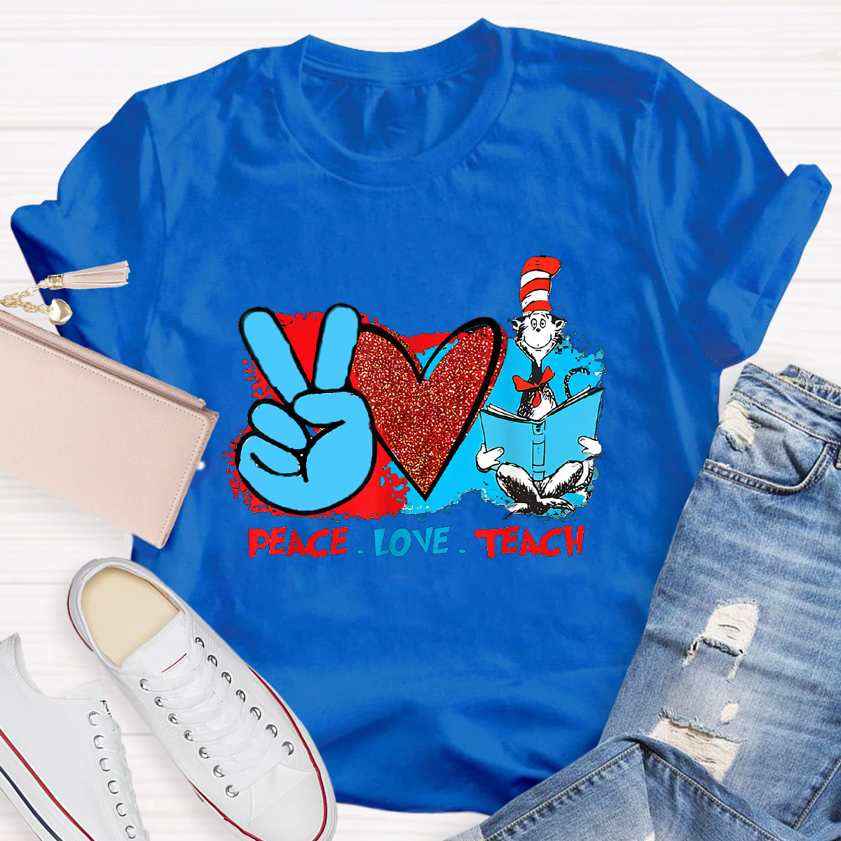 Peace Love Teach Children's Books T-Shirt