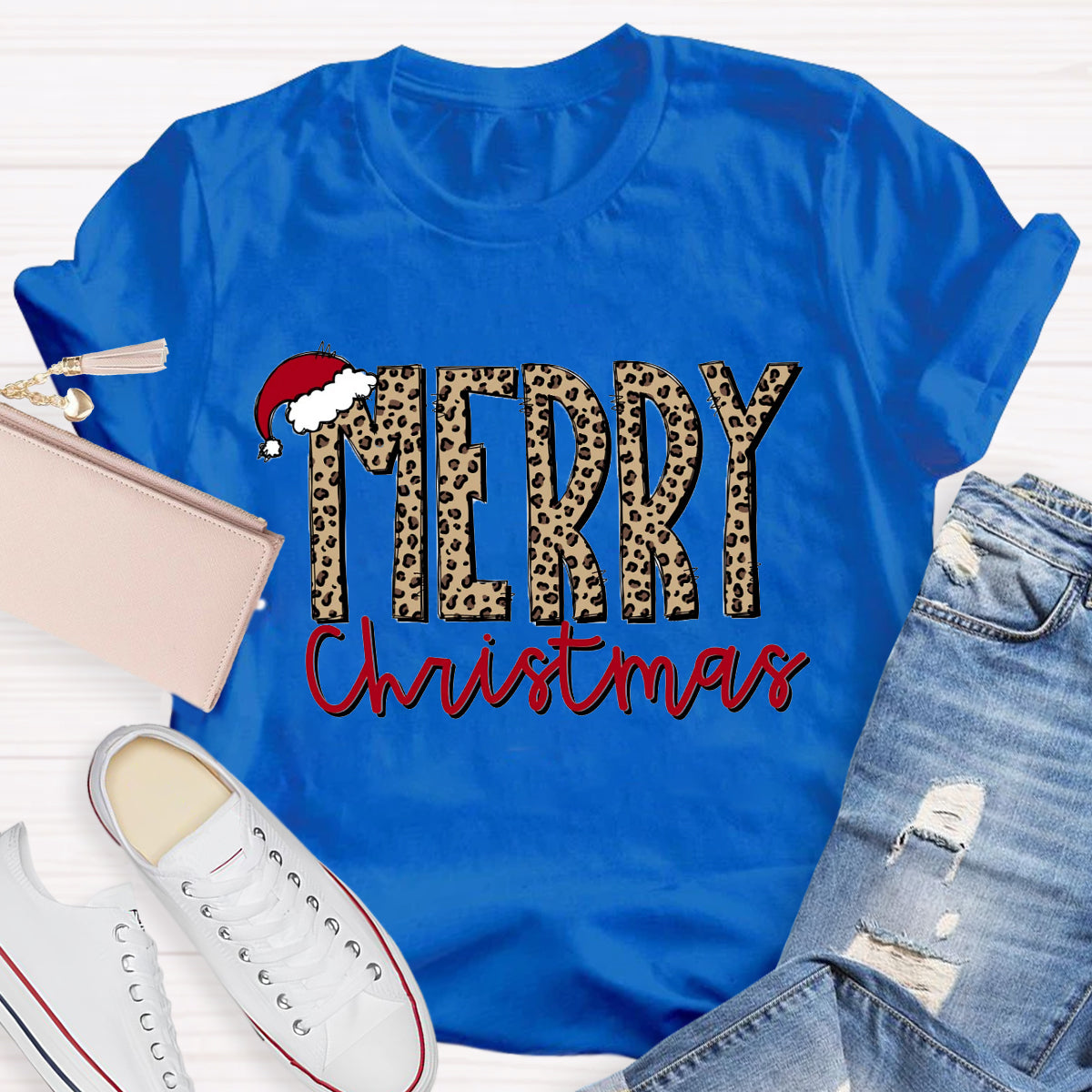 Leopard Merry Christma Teacher T-Shirt