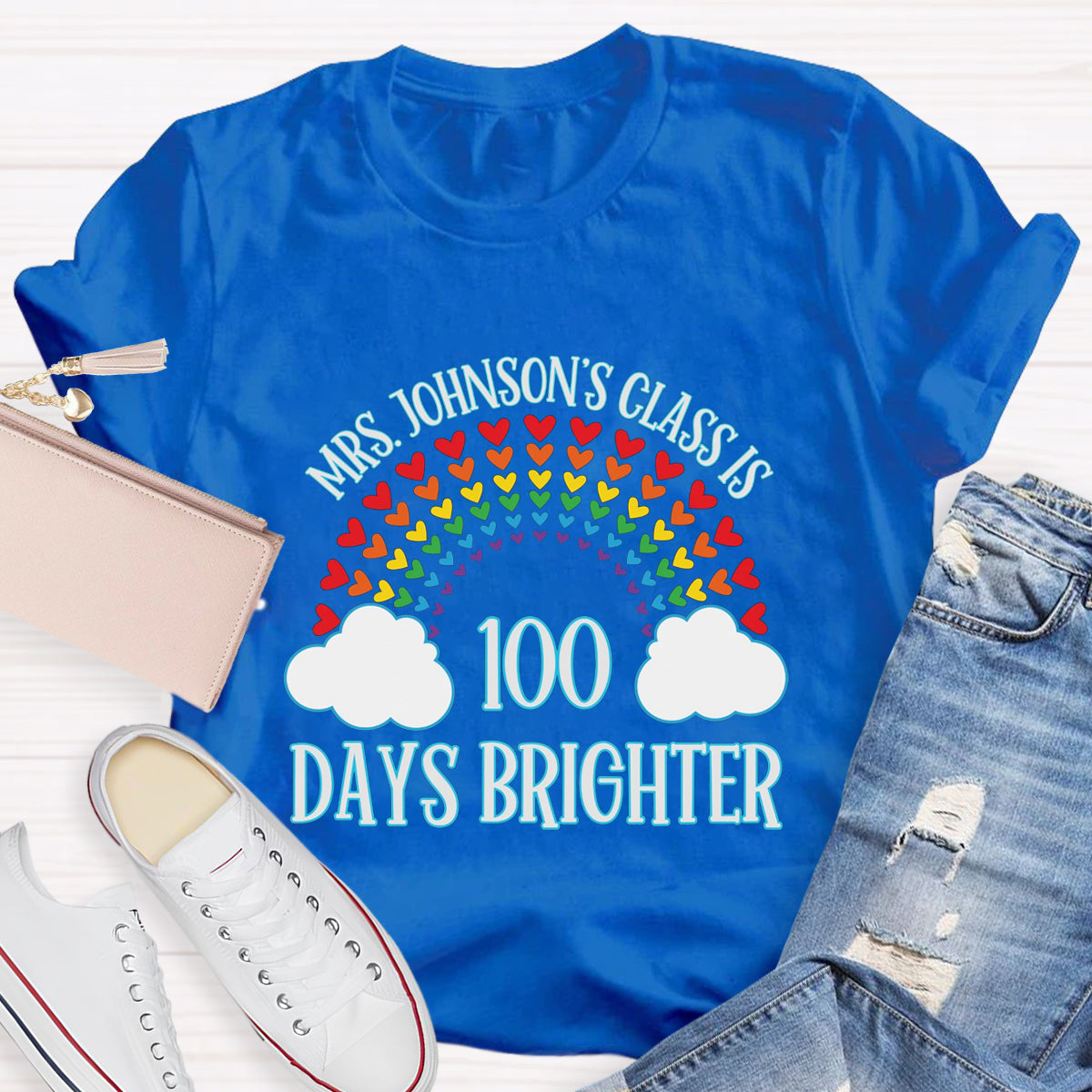 Personalized Name Teacher Class 100 Days Brighter T-Shirt