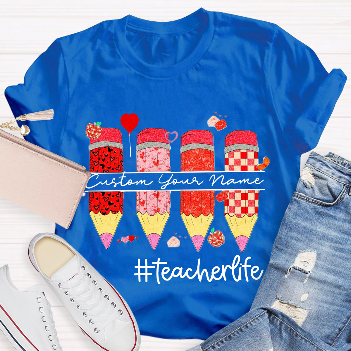 Personalized Name Red Pencil Teacher Life T-Shirt