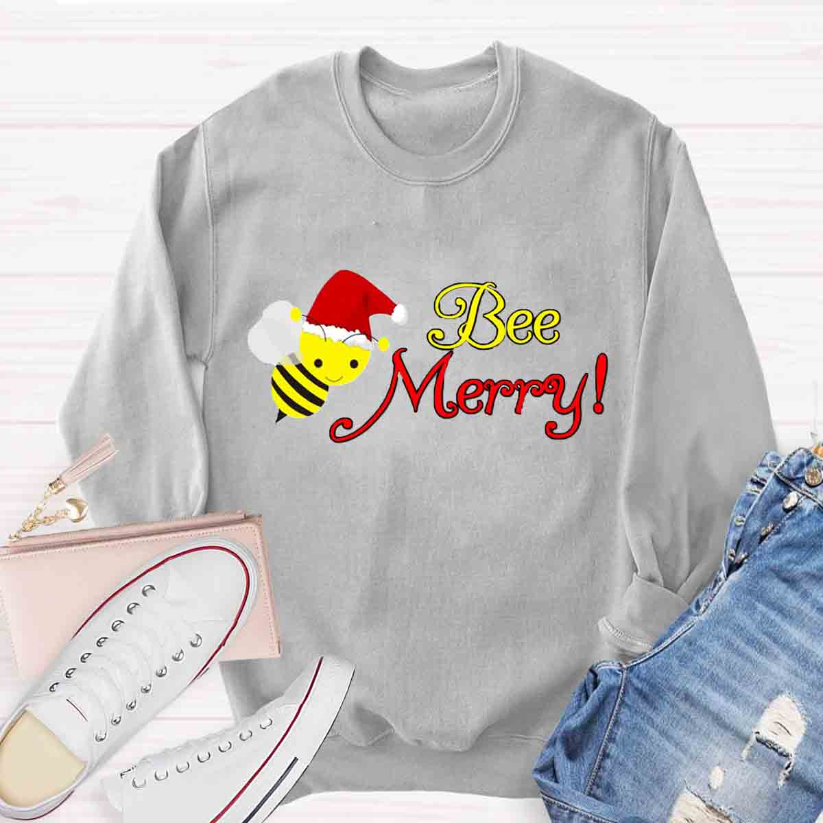 Christams Bee Happy Teacher Sweatshirt