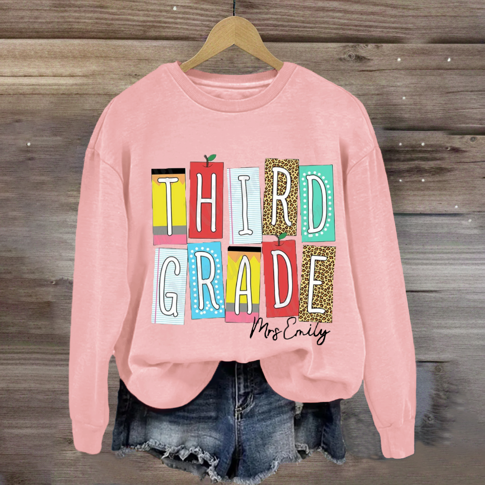 Personalized Grade And Name Leopard Color Block Sweatshirt