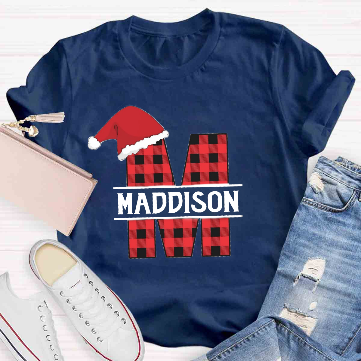 Personalized Name Plaid Christmas Name T-Shirt