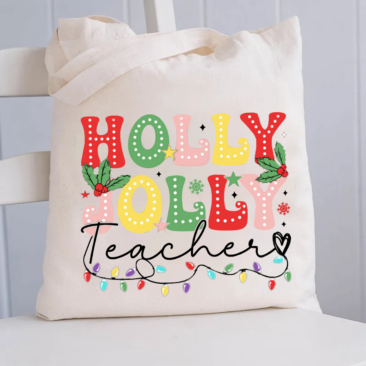 Christmas Holly Jolly Canvas Tote Bag