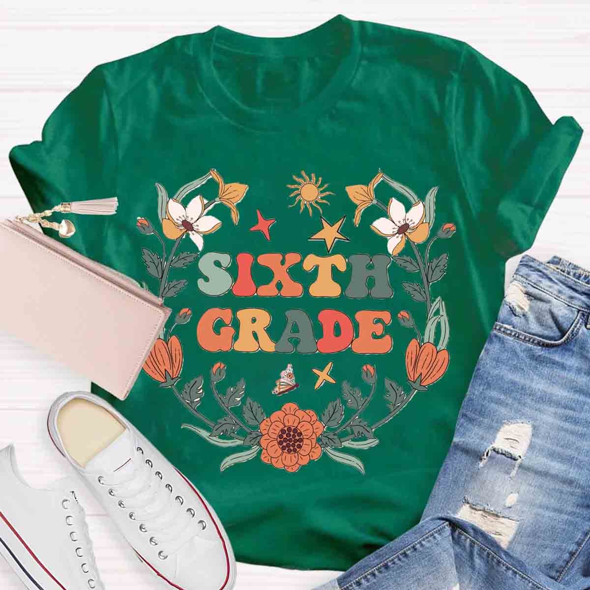 Personalized Grade Wildflowers Fourth Grade Teacher Shirt