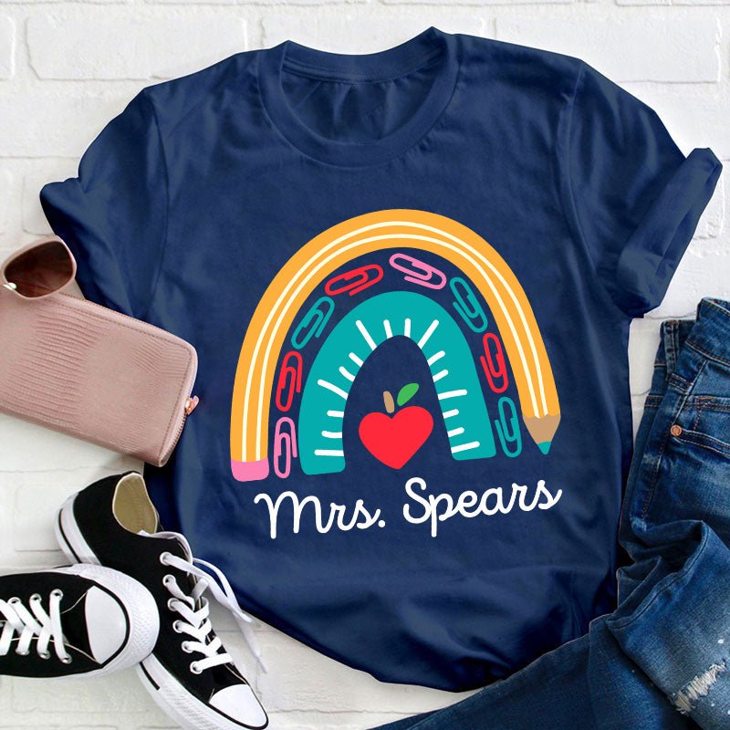 Personalized Pencil Rainbow Teacher T-Shirt