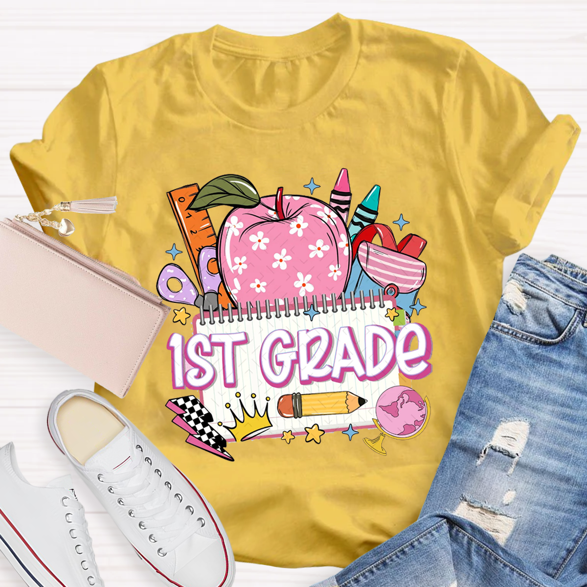 Personalized Team Grade Bright Dalmatian Dots Teacher T-shirt