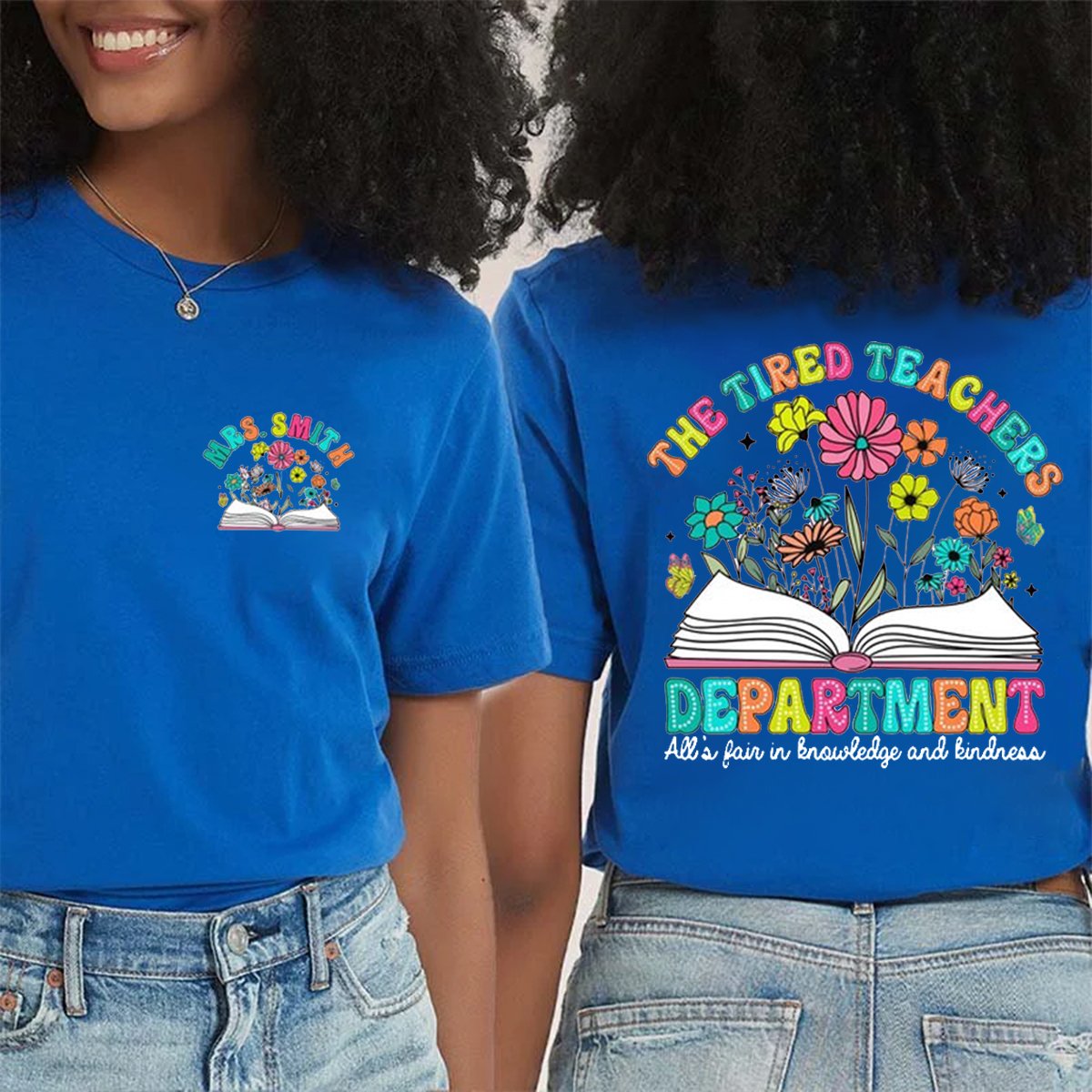 Personalized The Tired Teachers Department Double-Sided Teacher Shirt