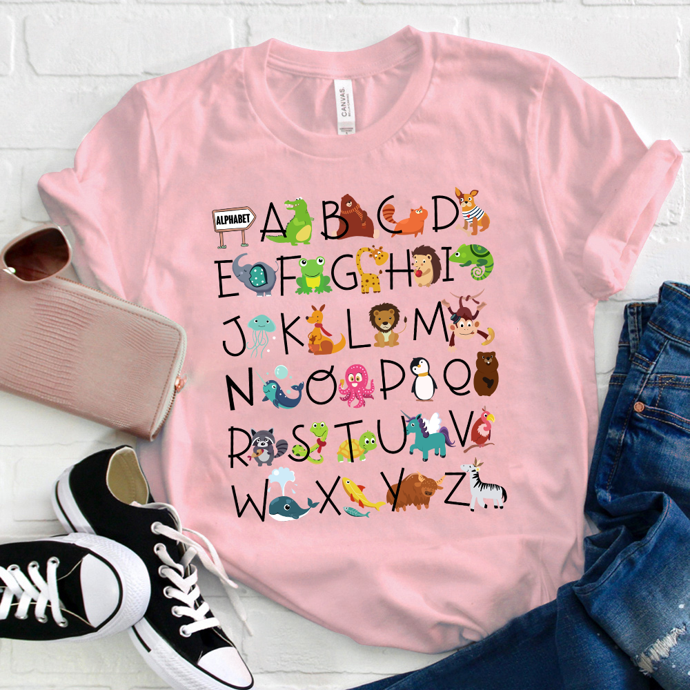 Interesting English Alphabet And Animals T-Shirt